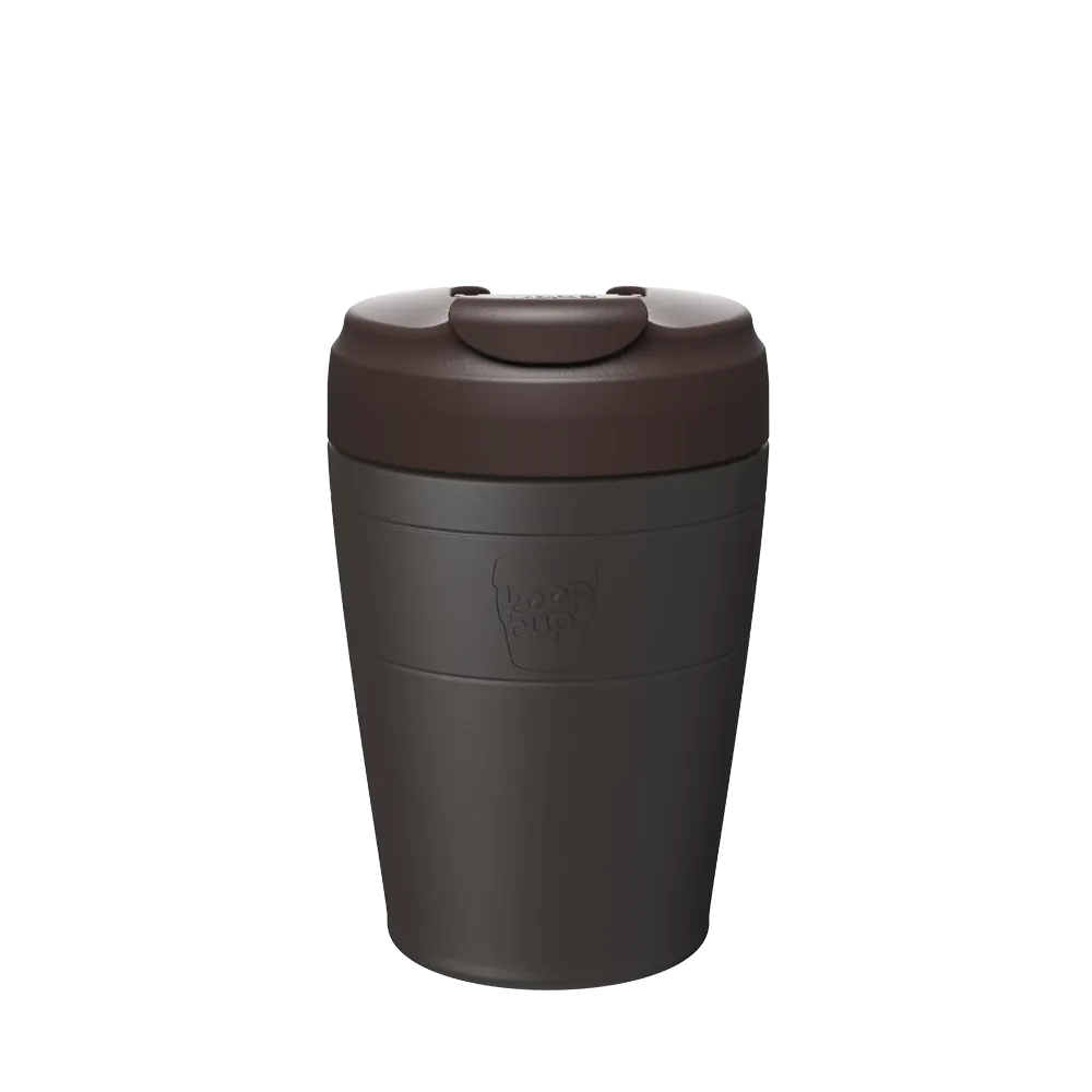 12oz Brown insulated tumbler with a sipper lid on a white background