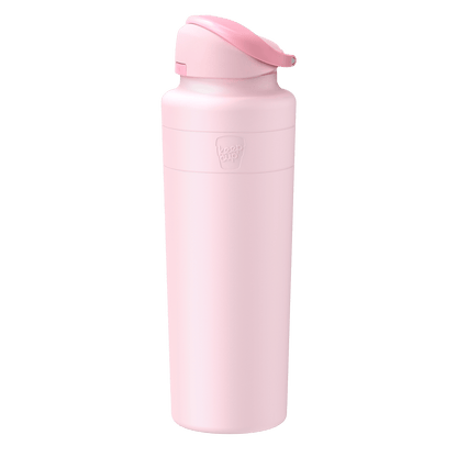 Pink water bottle with a pink cap on a transparent background