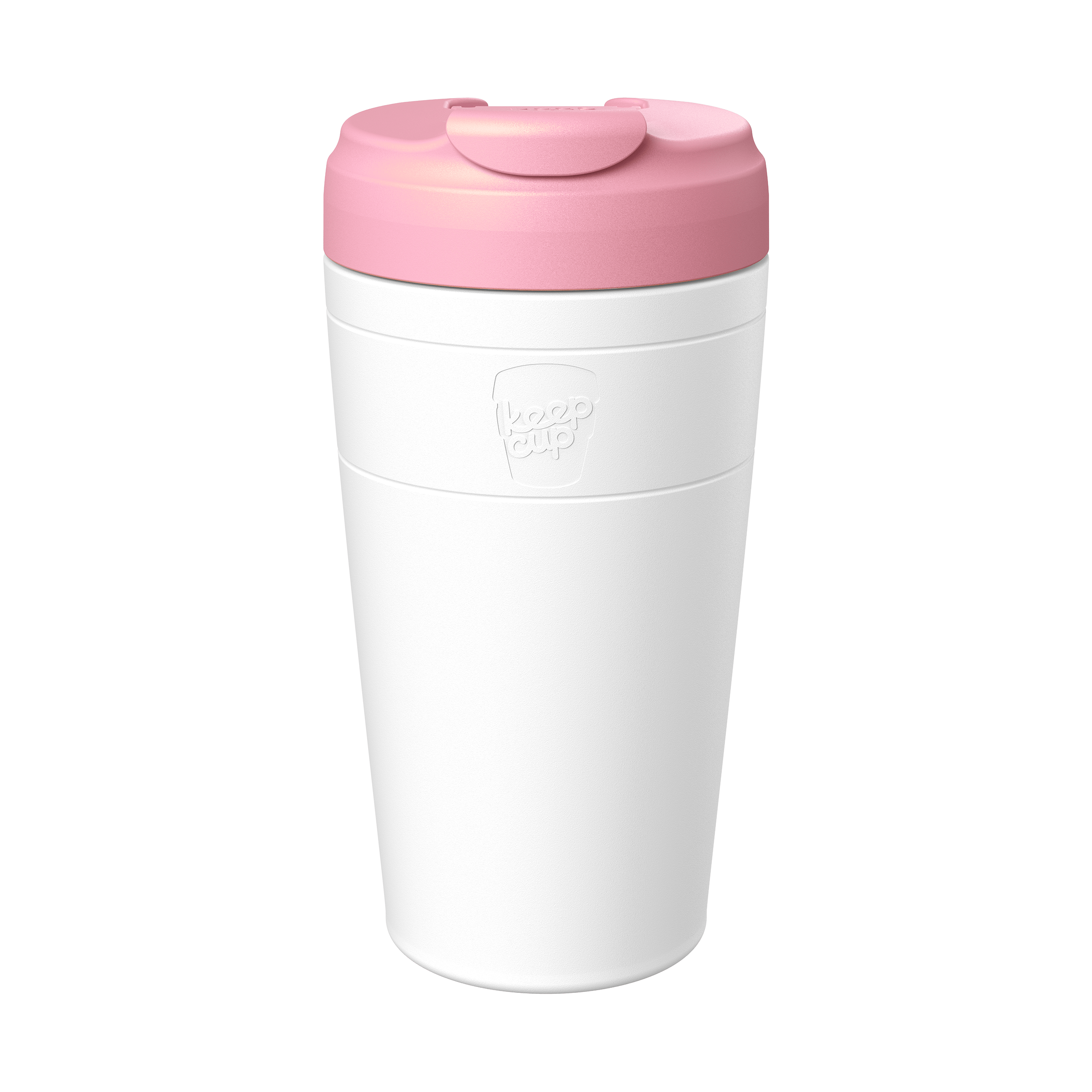 KeepCup Commuter L 16oz in White Pashmak, featuring a white cup with a peony lid, shown against a plain white background in a front-facing product shot.