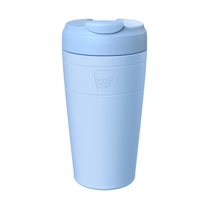 KeepCup Commuter L 16oz in Orchid, featuring a light blue cup with a matching lid, shown against a plain white background in a front-facing product shot.