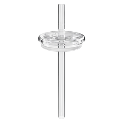 Clear Straw Lid shown from a side angle, featuring a transparent circular lid with an integrated reusable straw extending above and below the lid.