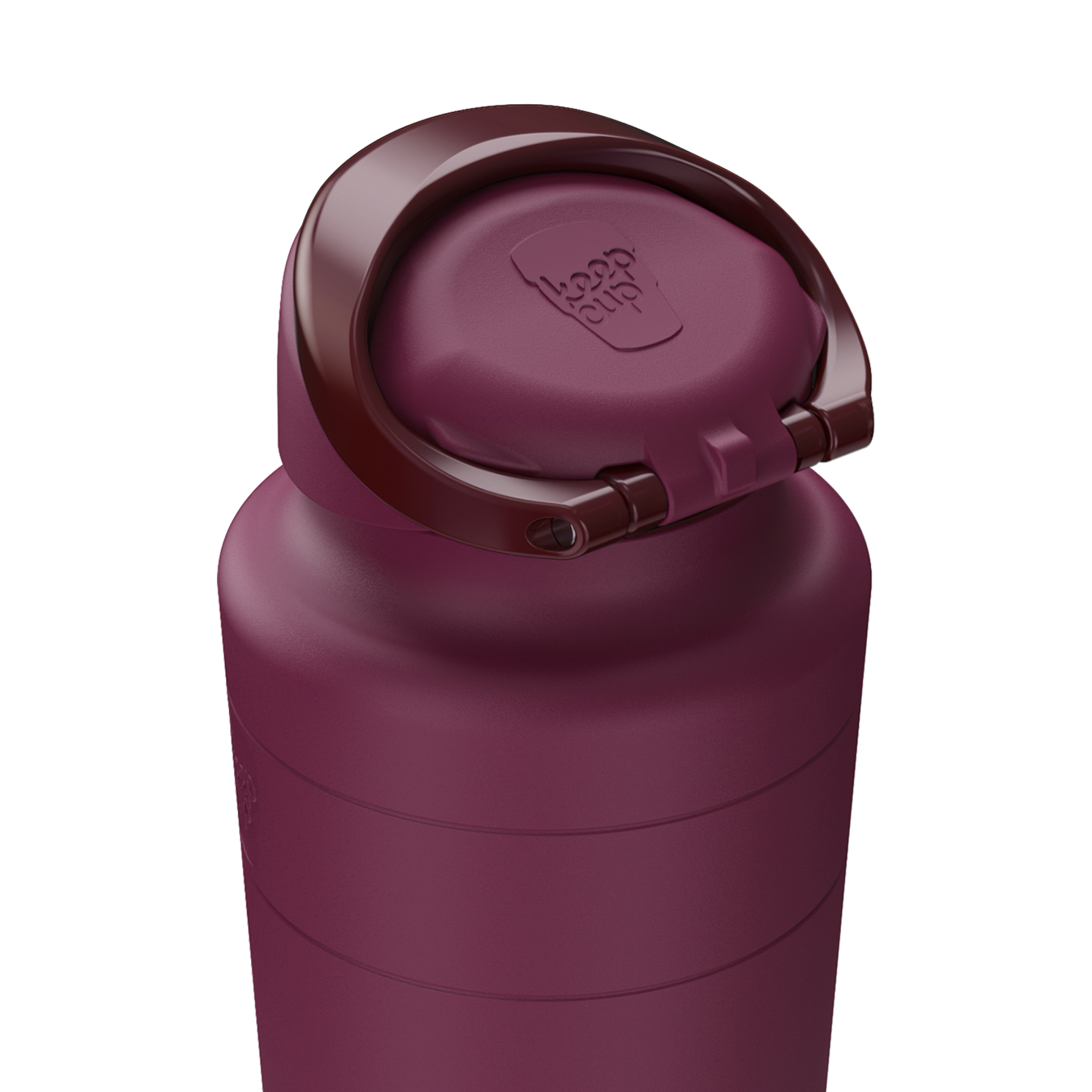 Mulberry water bottle with a lid on a white background