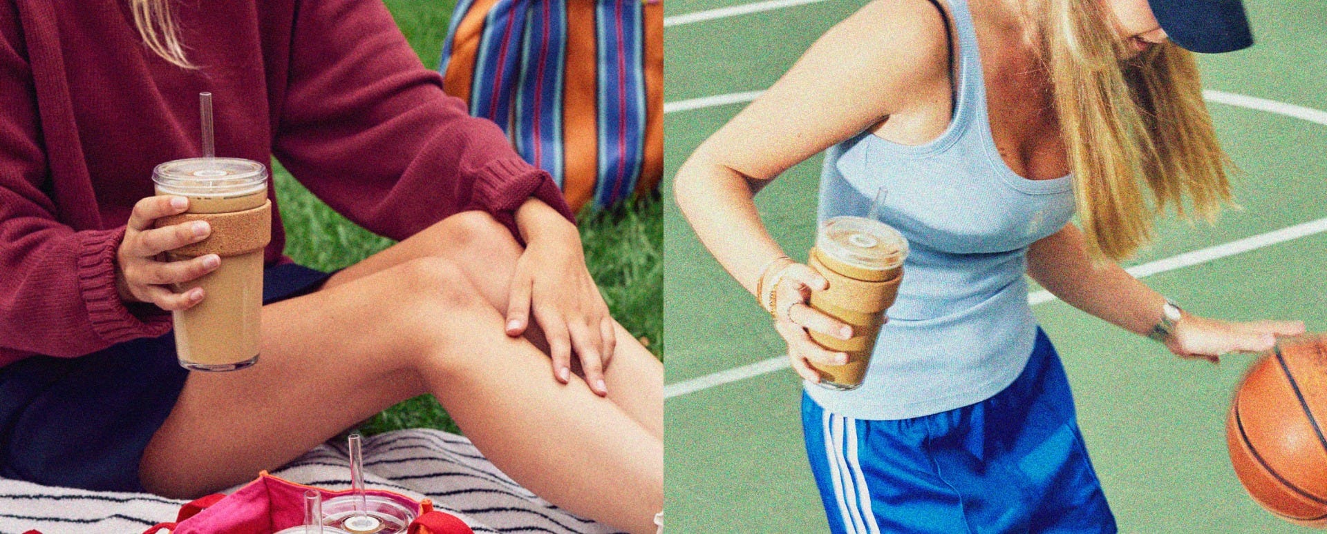 Woman holding KeepCup Cold Cup Cork in 16oz