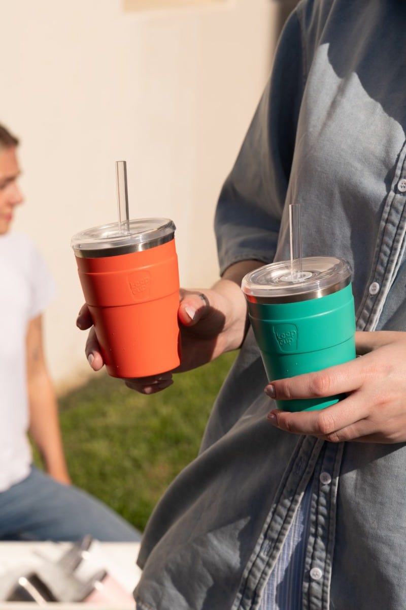 Woman holding KeepCup Cold Cup Thermal stainless steel tumblers with straw in 12oz