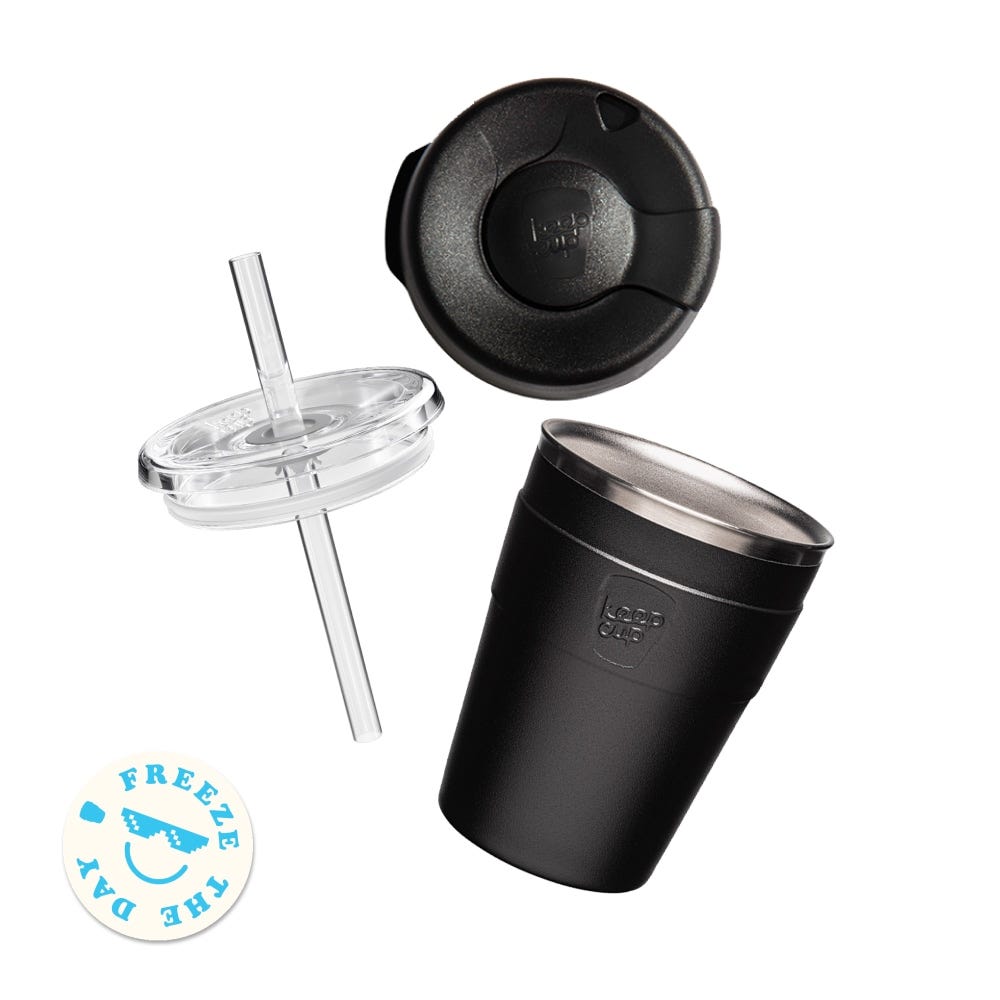 Sip And Chill Thermal Medium. Steel Cup, Clear Tritan Straw Lid and press fit lid