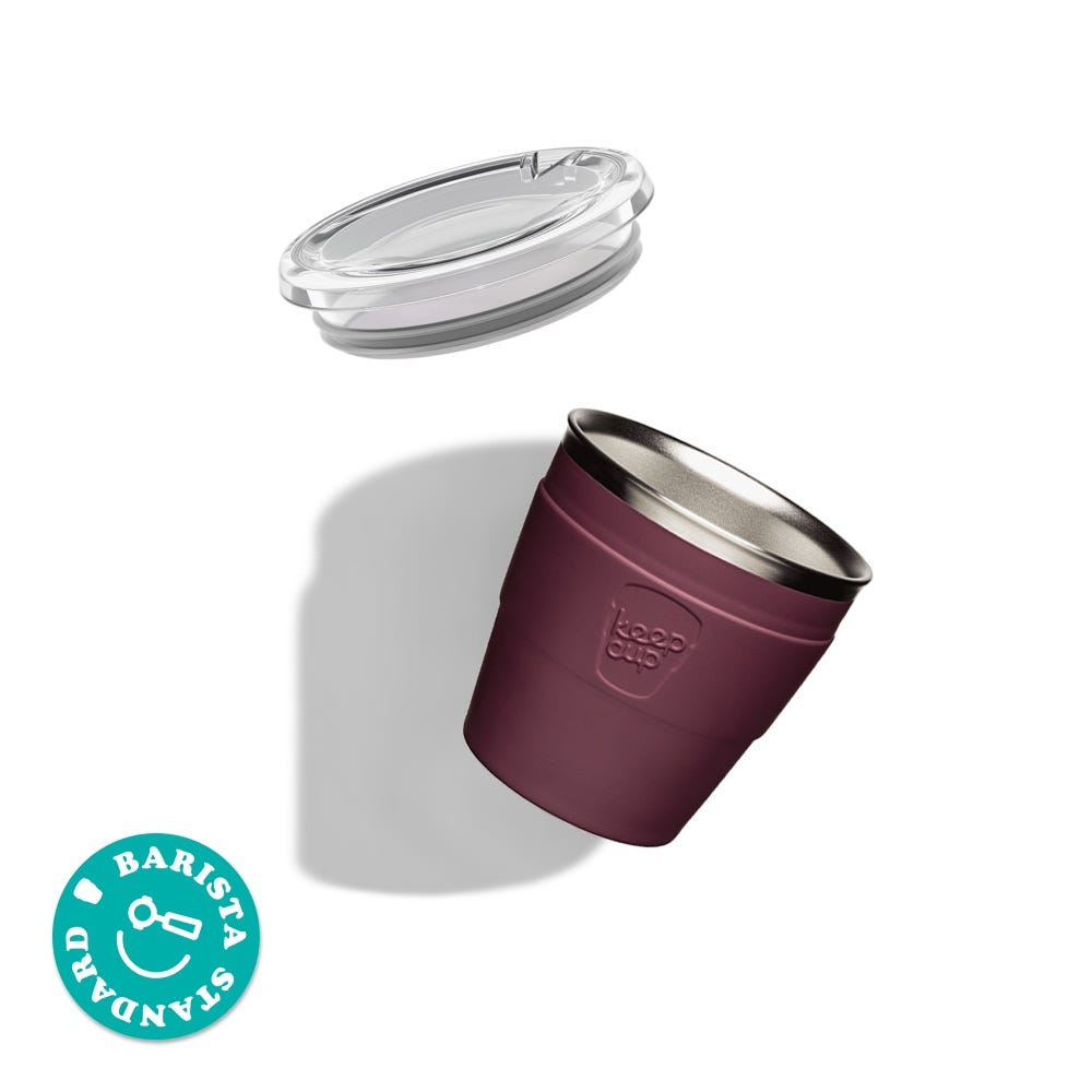Thermal 6oz Quicksip components. Stainless steel cup base and plastic lid